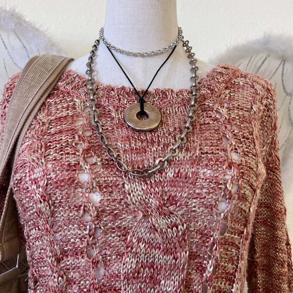 Whimsy Twee Boho Grunge Knit Sweater Distressed Layering‎ Cable Knit 2000s Girly